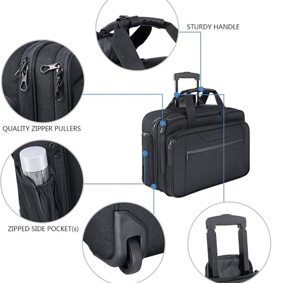 Rolling Laptop Bag Wheeled Briefcase Fits Up to 17.3 Inch Laptop Water-Proof - Picture 5 of 6